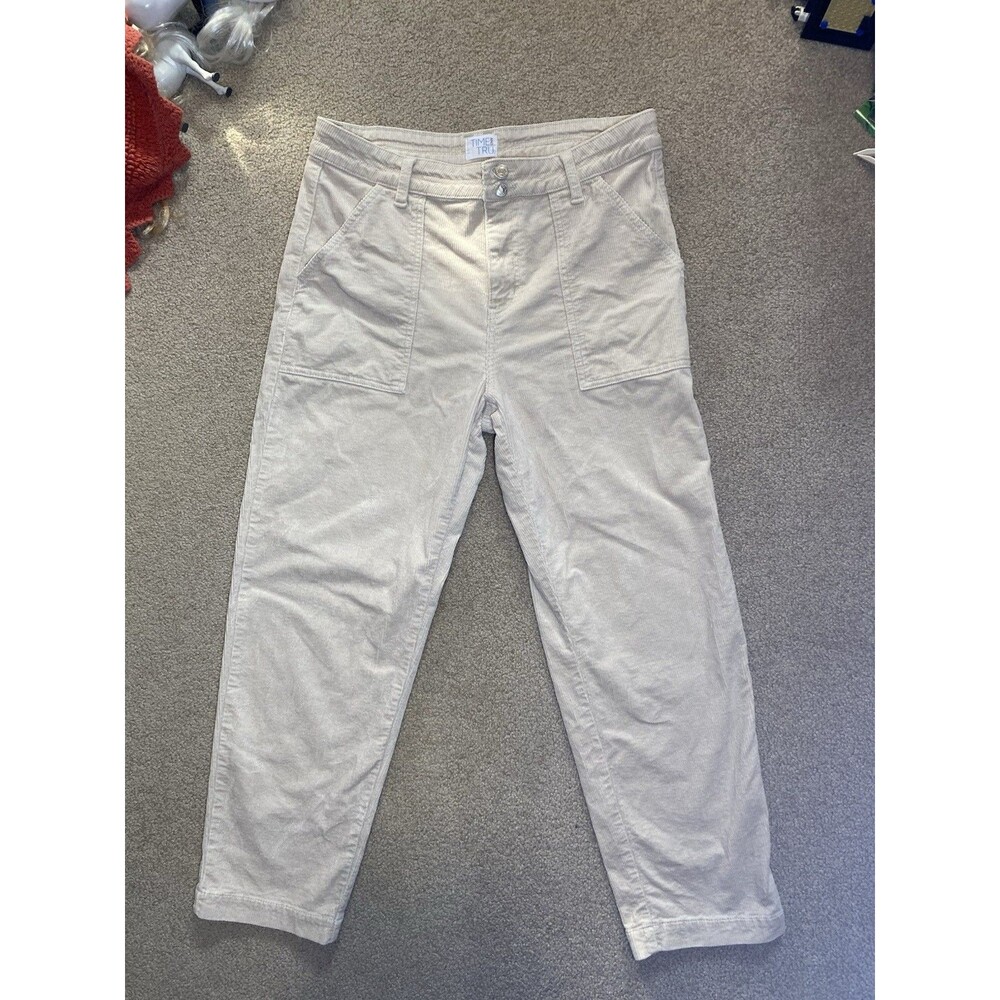 Time and Tru Women's Size 8 Corduroy High Rise Straight Leg Pants Ivory Cream